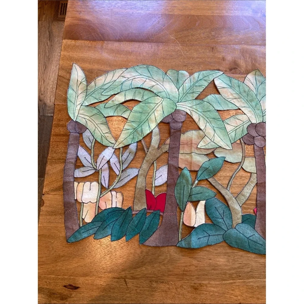 Tropical Palm Tree Appliqué Runner with Floral Accents‎ 16x43